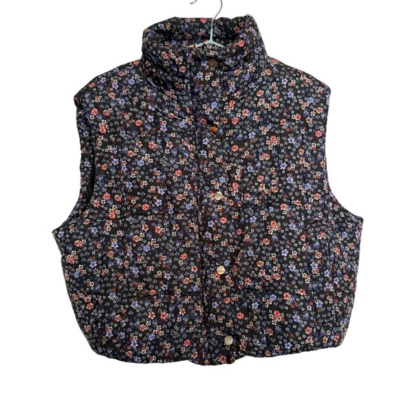 Deluc Jackets & Blazers - Deluc Floral Black Cropped Puffer Vest